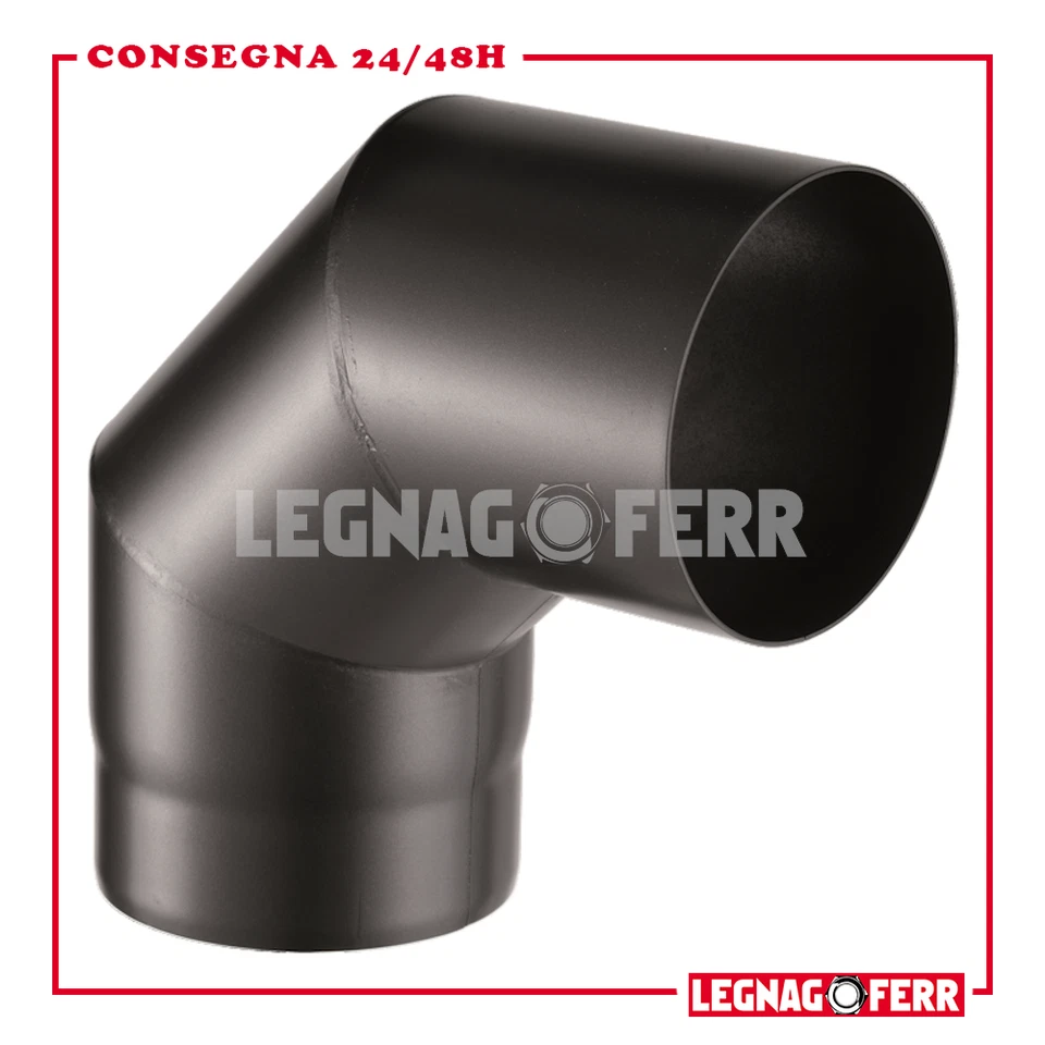 Curva 90° Per Stufe a Legna Nero Pesante Certificato Apros Tutti i Diametri C090
