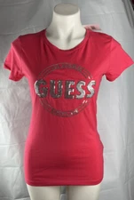 New guess Sequin Logo Women Summer Love Pink Size L