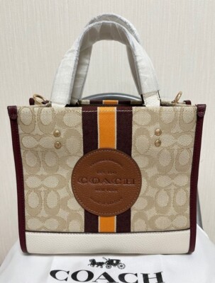 COACH Signature Logo Light Khaki Wine Multi 2way Hand Bag