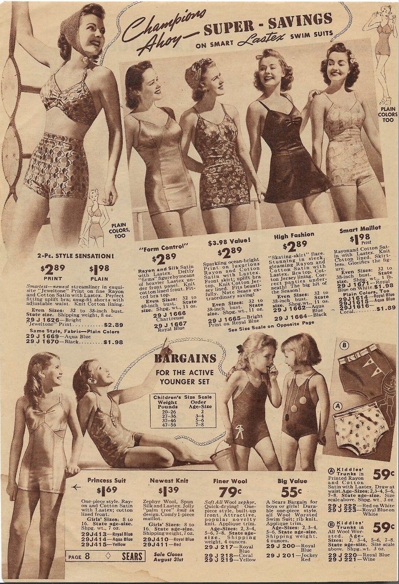 Vintage 1930's Woman's Fashion Sears Beach Swimsuits Dresses