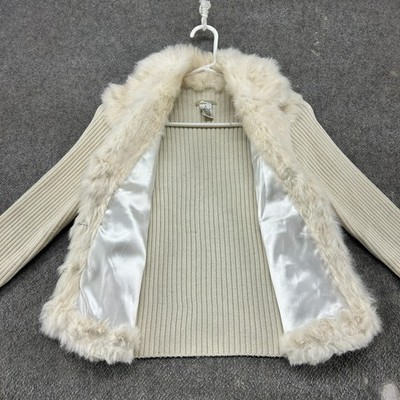 VINTAGE Frost Jacket Womens M White Wool Ribbed Knit Real Rabbit