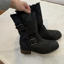 Ugg Oregon Avalahn Double Buckle Women's Black Shearling Suede Boots Size 7