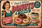 Retro Donuts Coffee Tin Sign Vintage Diner Bakery Kitchen Wall Decor Gift