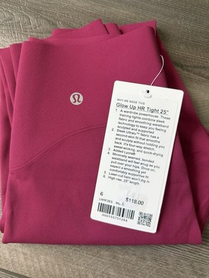 Lululemon Glow Up HR Tight 25 Pink Peony Size 6 NWT