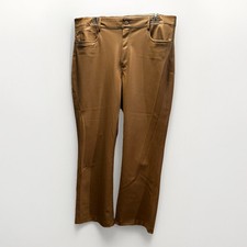 Zara Flare Camel Brown Faux Leather Pockets Pants Flat Front Zip Women's S 14