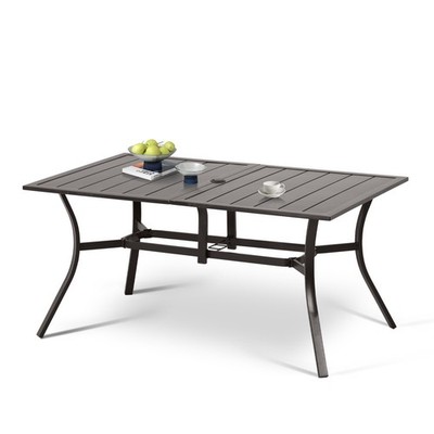 Aoodor 59'' Outdoor Patio Dining Metal Table w/ Umbrella Hole for Garden Deck