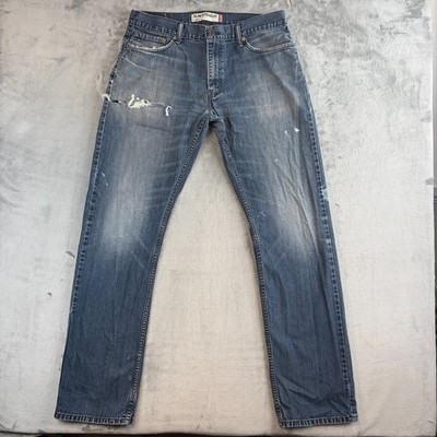 Levi s 514 Slim Straight Jeans W36 L36 Blau Distressed Denim Workwear