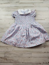 Janie and Jack The Charlotte Smocked Dress baby size 6-12 m Flowers Collar Blue