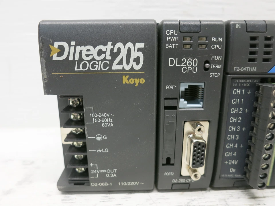 Direct Logic 205 PLC Rack D2-06B-1 PS D2-260 DL260 CPU I/O Modules Koyo Facts - Image 2 of 4