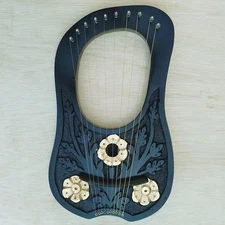 Handmade Scottish Rosewood  Black Lyre Harp with Gold Flowers Irish Instrument