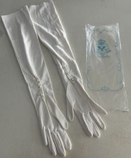 VTG Van Raalte Long White Opera Formal Nylon Gloves Made In USA Size 7 Fauntex