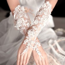Gants En Dentelle Floraux Femme Blanc 1 Taille Robe Mariage