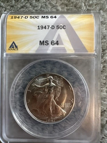 1947 d walking liberty half dollar ANCS MS64