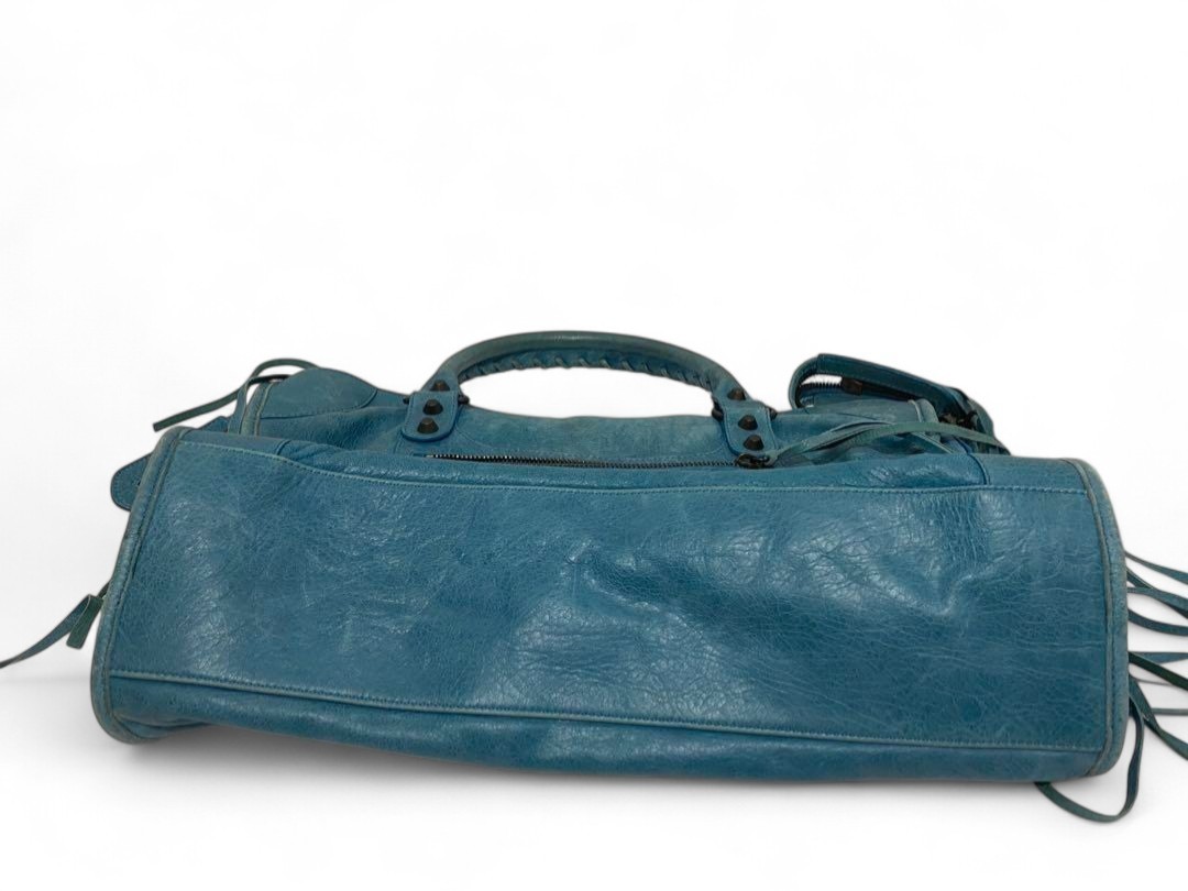 BALENCIAGA City 115748 Blue Leather 2way Bag Y2K Shoulder