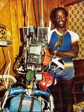 Vintage Photo African American Man With Custom Tech Bicycle Ham Radio Gear 1980