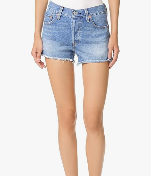 Levis 501 Women Botton Five-Pocket Styling And Frayed Raw Denim Shorts Sz 29