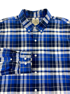 LL Bean Men's Comfort Stretch Oxford Slightly Fitted Blue Plaid Shirt XL-Tall