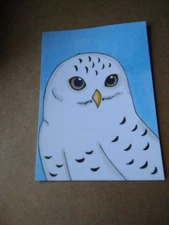 ACEO Original Mixed Media Painting Art Card ATC Animal Bird Owl 7