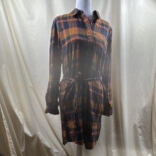Goodthreads Plaid Flannel Belted Collared Long Sleeve Short Shirt Dress S