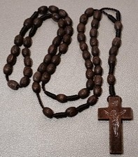 Handmade Wooden Christian Rosary with Crucifix, Dark Brown Hand-Carved Beads