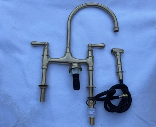 Rohl U.4719L-IB-2 Deck Mount Bridge- Kitchen Faucet With Sprayer INCA BRASS New!