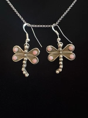 Pink Opal Dragonfly Dangle Hook Native Made Earrings - Image 1 of 4
