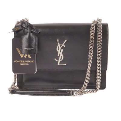 SAINT LAURENT Sunset Medium Glattleder Schwarz / Silber Schultertasche OP: 2250 