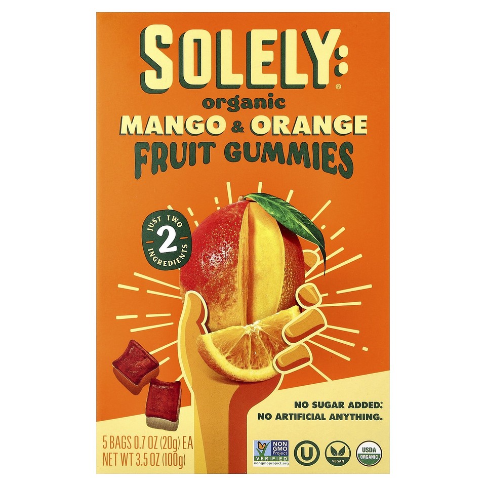Organic Fruit Gummies, Mango & Orange, 5 Bags, 0.7 oz (20 g) Each
