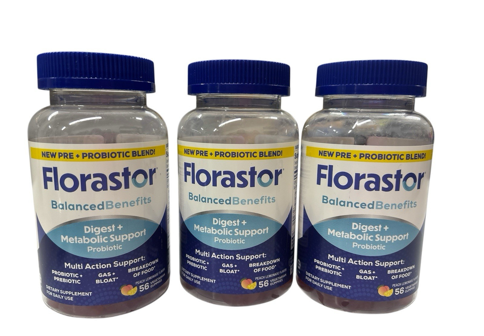 3 (56 each) Florastor Digestive & Metabolic Support Probiotic Gummies EXP 2/27