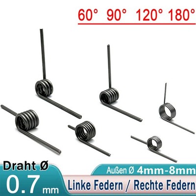 Schenkelfeder Draht Ø 0.7 mm ,Außen Ø 3.5 mm-9 mm Federstahl Torsions Dreh Feder