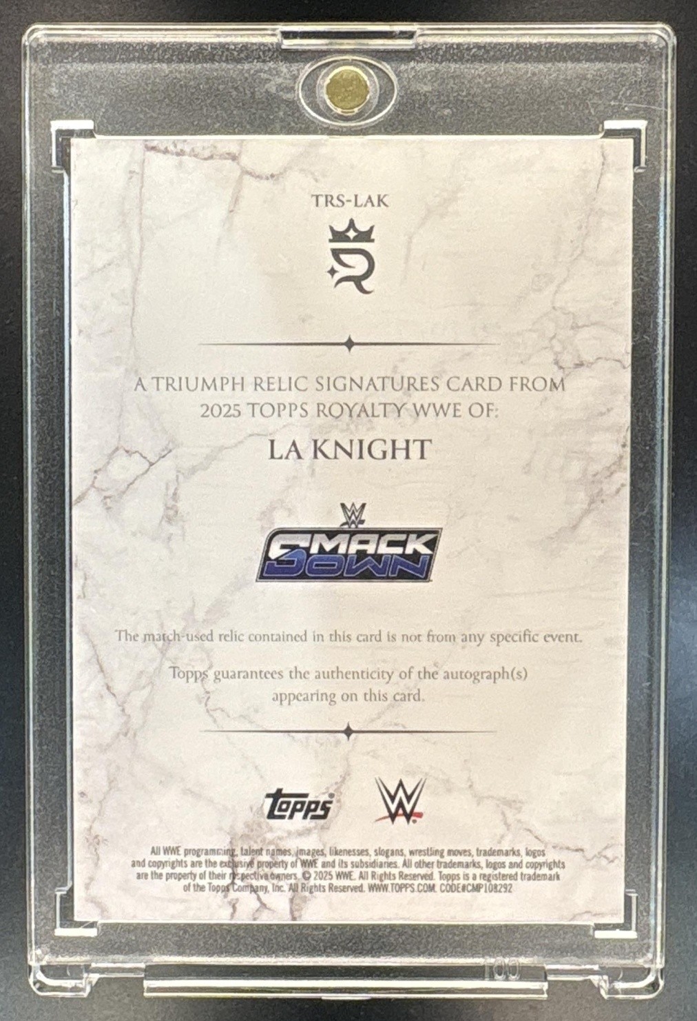 2025 Topps Royalty WWE LA Knight #TRS-LAK Triumph Relic Sigs Purple /50 Auto view 2