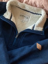 Orvis 1/4 Zip Sherpa Lined Sweater Mens XL Blue Fleece Pullover Casual Warm