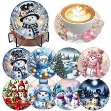8 PCS Christmas Diamond Art Coasters Christmas Snowman 4x4 inch  Christmas Sn