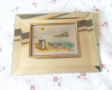 Quadretto Vintage da collezione con bassorilievo su specchio paesaggio barconi