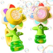 2 Pack Rechargeable Flower Bubble Guns for Kids W/LED Lights 10 inches, Mix