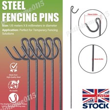 Metal Fence Pins Steel Barrier Fencing Stakes Posts - Pack of 10  (10mm x 1.15m)