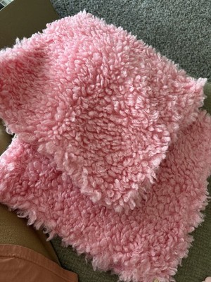 Pale Pink Shaggy Pillow Covers   16x16   Gold Heart Zippers