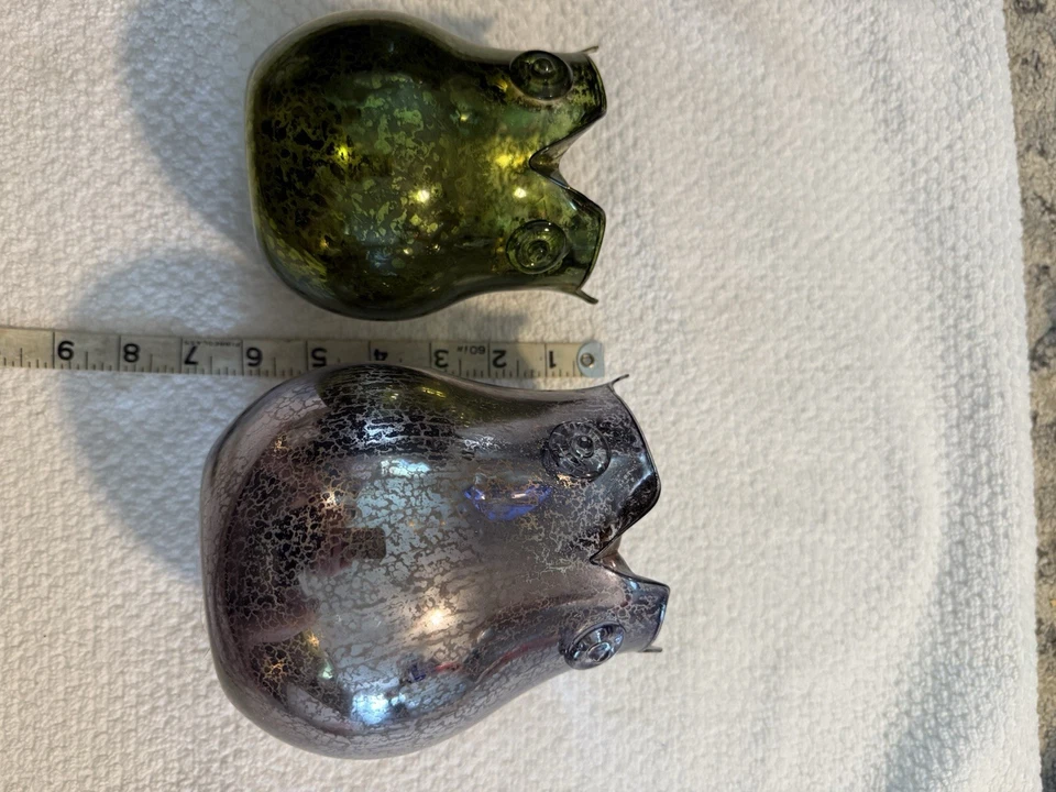 2 Smoked Mercury Glass Owl Candle HoldersJars B&B Works Purple & Green - Изображение 3 из 4