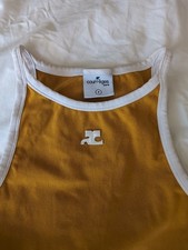 Courreges Women's Top XS 8 Yellow Mustard Tank Sleeveless Boatneck Cotton 