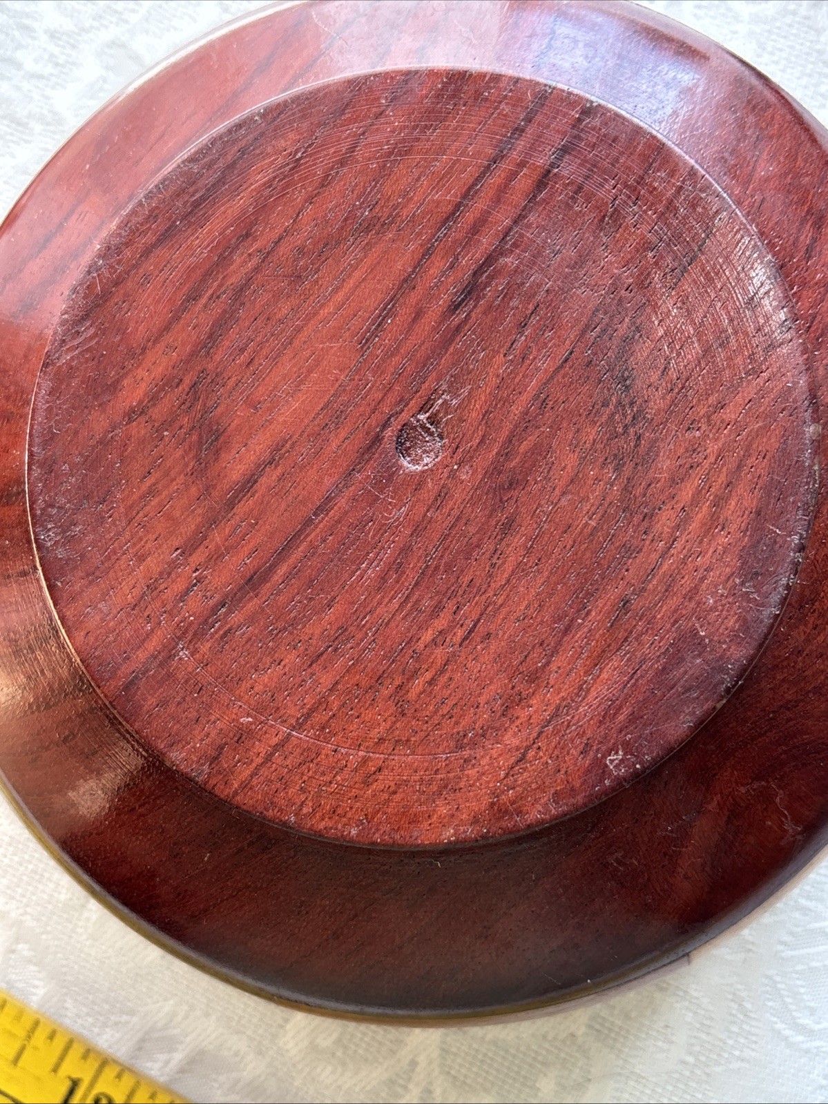 Vintage Hand Turned Lidded Wood Trinket Box Craft Marquetry 6”