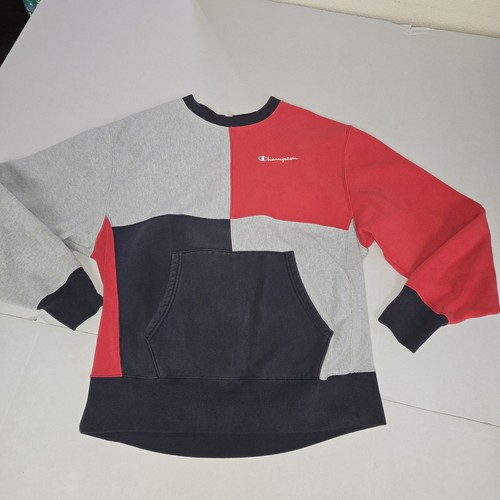 VTG Champion Reverse Weave Sweatshirt Crew Color Block Men's Large Pocket Euc