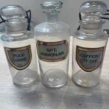 Set of 3 Antique Clear Glass Apothecary Jars Victorian