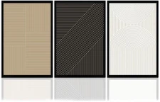Framed Modern Abstract Minimalist Neutral Canvas Wall Art Set of 3, Geometric...