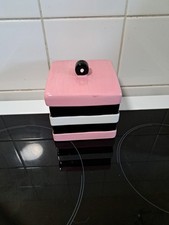 Pink White and Black Storage Jar with Lid