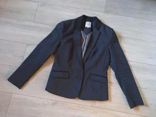 Next Grey & Blue Check Jacket Contrast Collar Pockets Smart Office Work UK12R