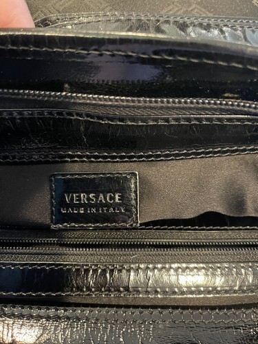 VERSACE FABRIC TOTE WITH PATENT LEATHER TRIM & LEATHER/PATENT FLOWERS NWOT - Picture 10 of 13