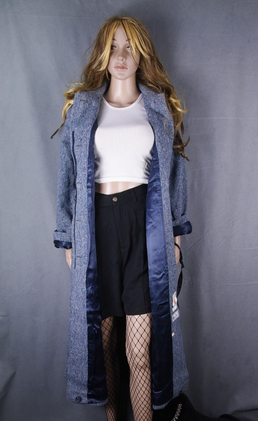 Vtg. Blue Irish Donegal Tweed Coat Hourihan Look Feel Angora Cashmere Silk Sz S image 9
