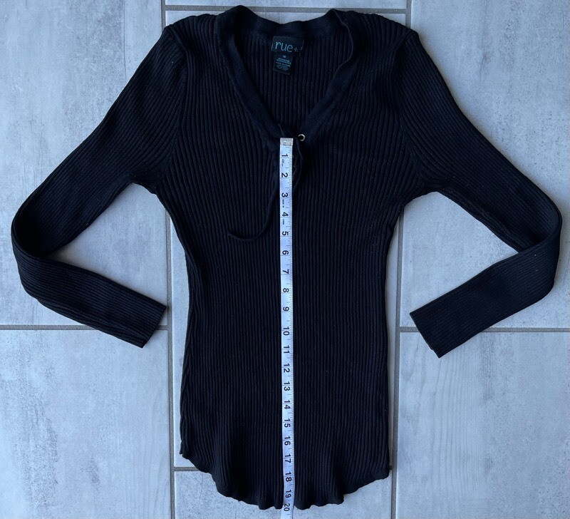 Rue Womens Blouse Black Long Sleeve V Neck Drawstring Plus 1X eBay