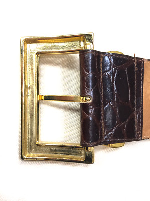 LINEA PELLE Mira K Designer Belt Wide Brown Croc Leather  display picture 3