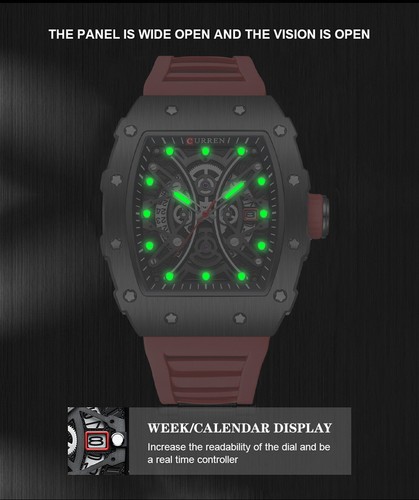 Pulsera de silicona suave relojes para hombres CURREN reloj para hombres rectangular reloj de pulsera deportivo - Imagen 9 de 28
